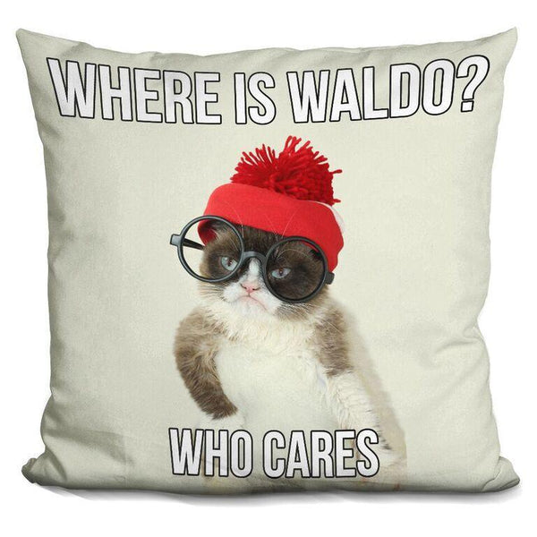 Grumpy Cat Where Is Waldo, Who Cares Throw Pillow