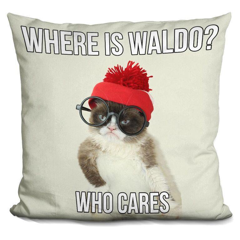 Grumpy Cat Where Is Waldo, Who Cares Throw Pillow