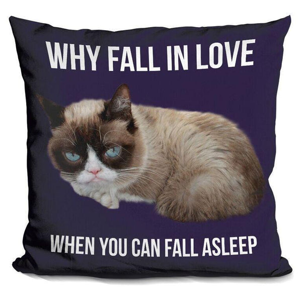 Grumpy Cat Why Fall In Love When You Can Fall Asleep Throw Pillow