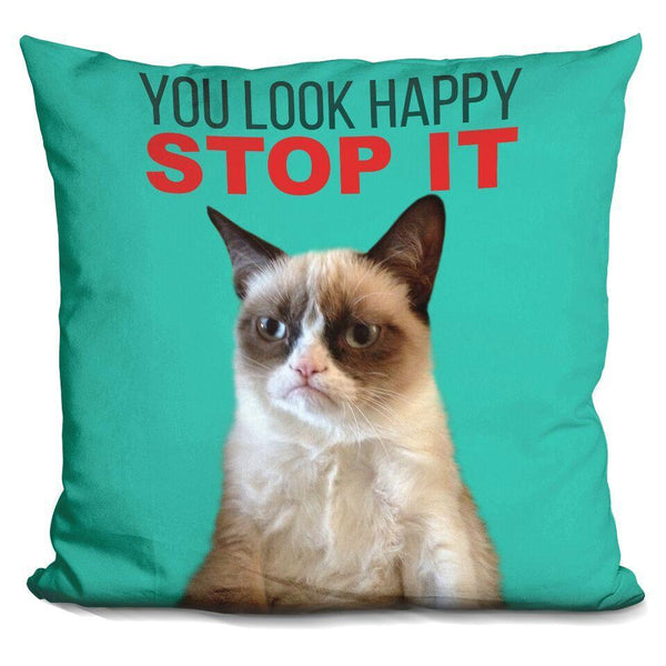 Grumpy Cat You Look Happy Throw Pillow