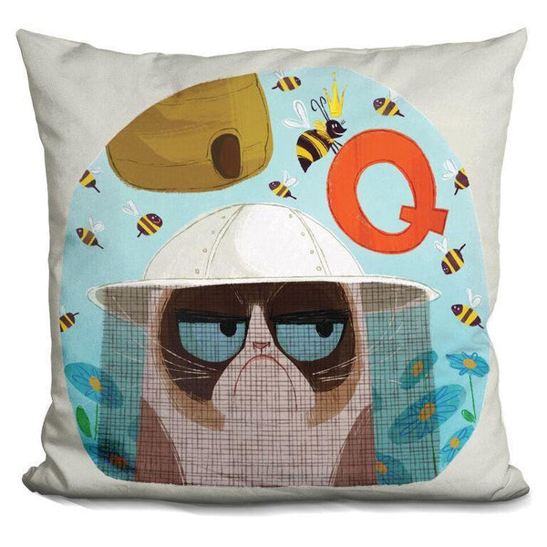 Grumpy Cat Q Is For Queen Bee Throw Pillow