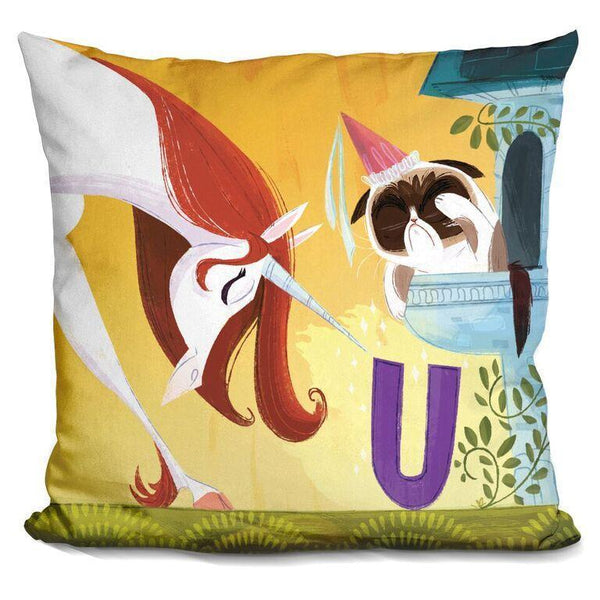 Grumpy Cat U Is For Unicorn Throw Pillow