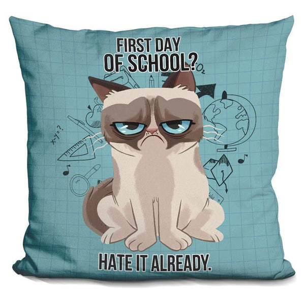 Grumpy Cat First Day Of School Throw Pillow