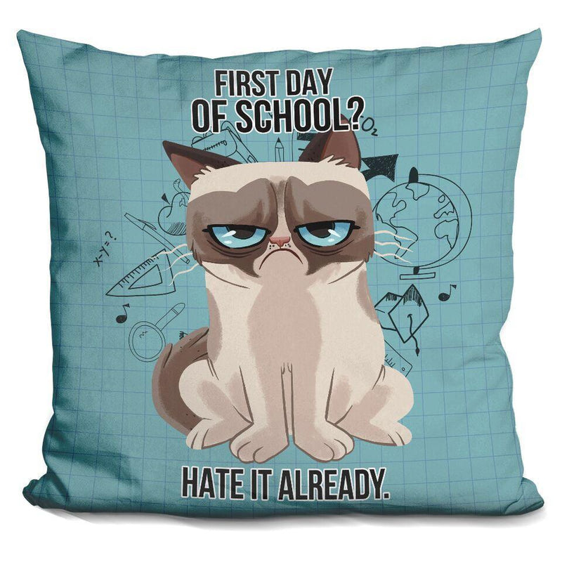 Grumpy Cat First Day Of School Throw Pillow