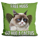 Grumpy Cat Free Hugs, Go Hug A Cactus Throw Pillow