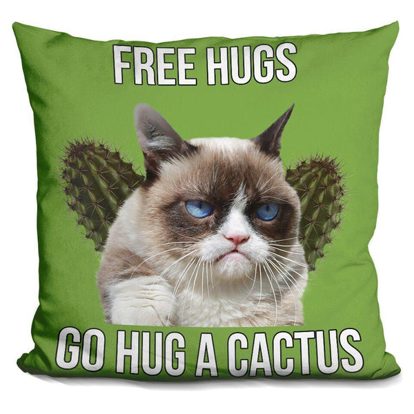 Grumpy Cat Free Hugs, Go Hug A Cactus Throw Pillow