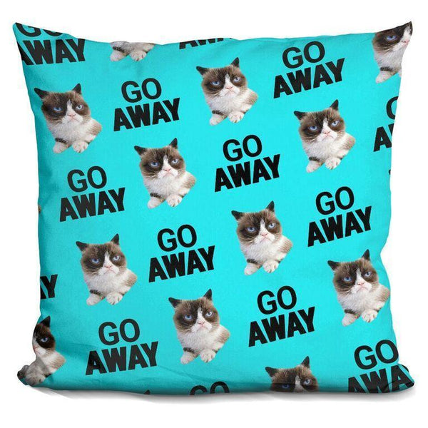 Grumpy Cat Go Away Pattern Blue Throw Pillow
