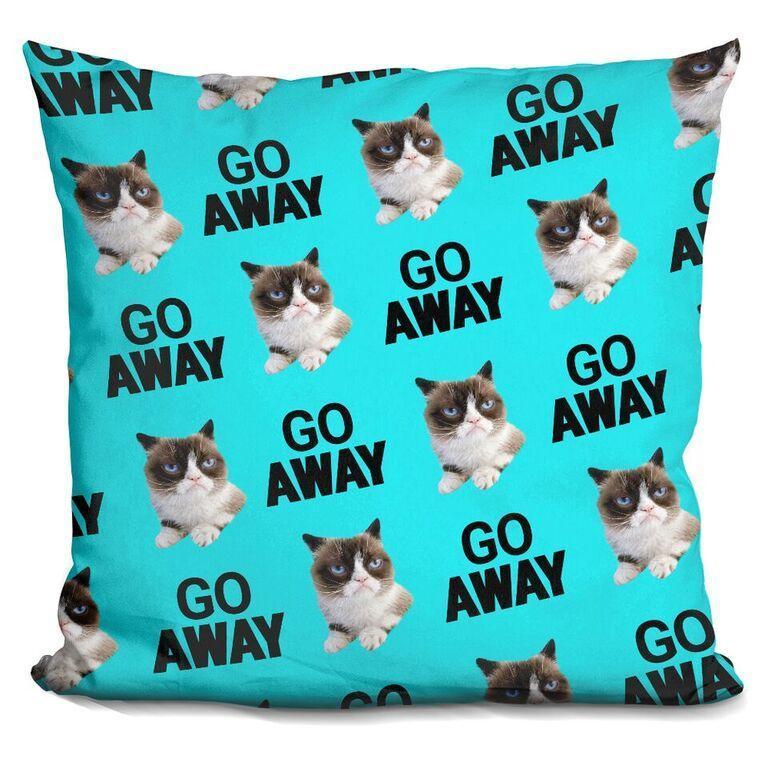 Grumpy Cat Go Away Pattern Blue Throw Pillow
