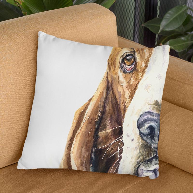 Basset Hound Half Portrait Throw Pillow By George Dyachenko