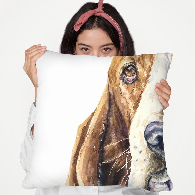 Basset Hound Half Portrait Throw Pillow By George Dyachenko