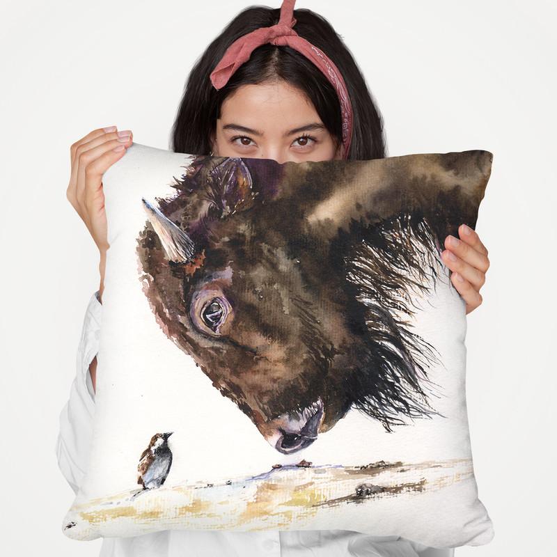 Buffalo And Sparrow Throw Pillow By George Dyachenko