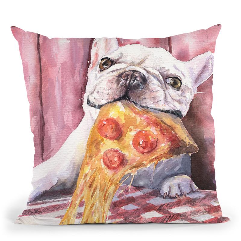 French Bulldog And Pizza Throw Pillow By George Dyachenko