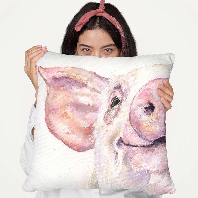 Happy Pig Throw Pillow By George Dyachenko
