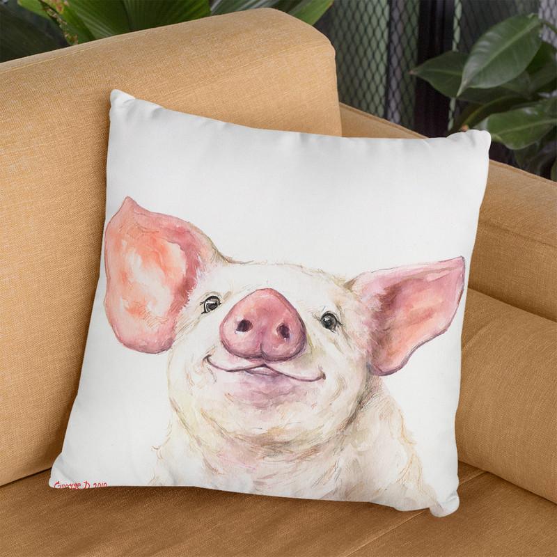 Happy Piglet Throw Pillow By George Dyachenko