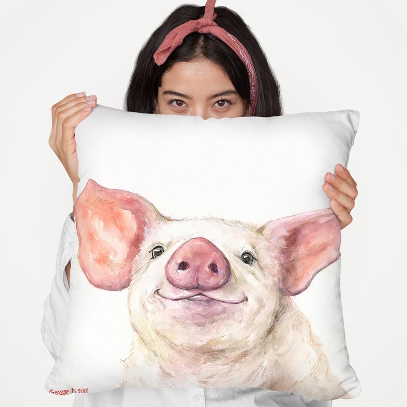 Happy Piglet Throw Pillow By George Dyachenko