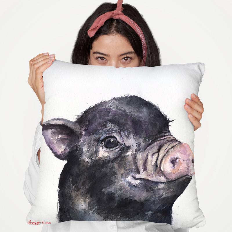 Black Piggy Throw Pillow By George Dyachenko