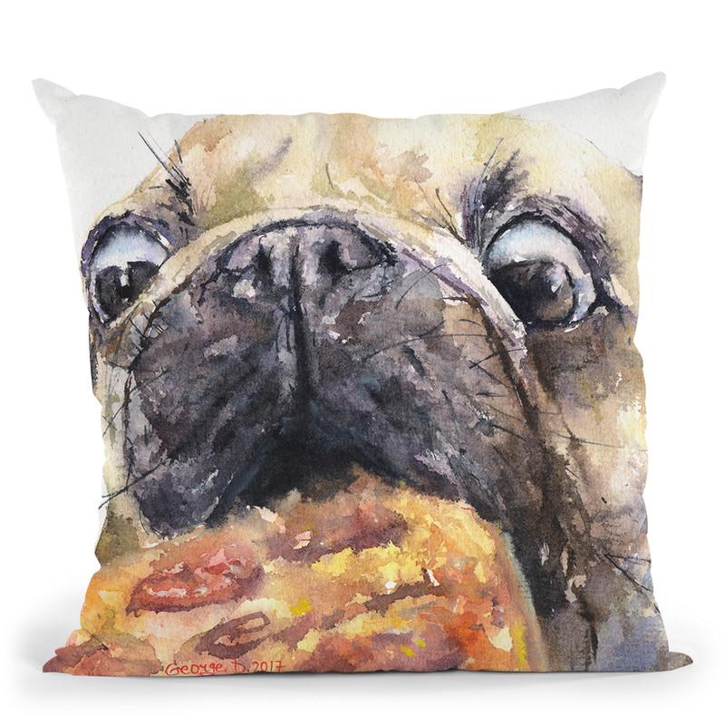 Pug And Pizza Throw Pillow By George Dyachenko