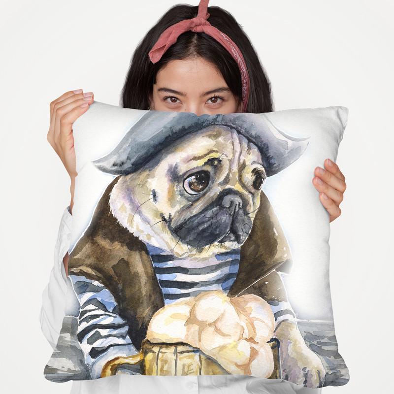 Pug The Sailor Throw Pillow By George Dyachenko