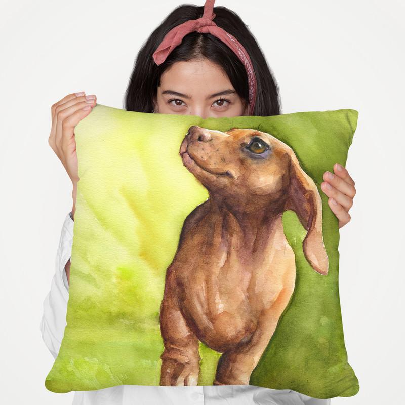 Red Dachshund Throw Pillow By George Dyachenko