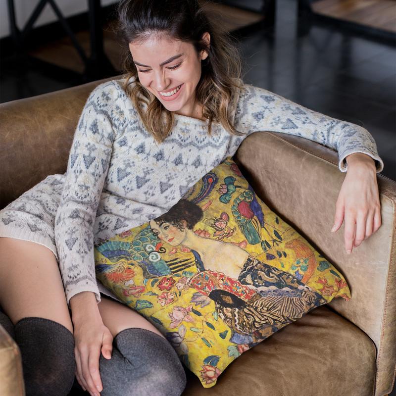 Lady With Fan 1918 Throw Pillow By Gustav Klimt