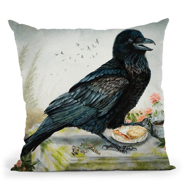 Breakfast With A Raven Throw Pillow By Holly Simental