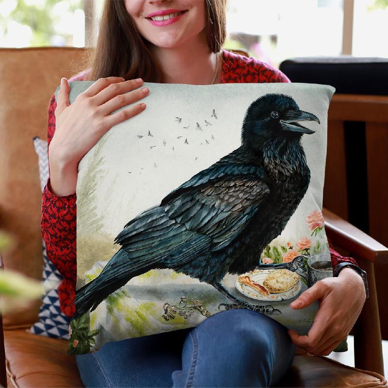 Breakfast With A Raven Throw Pillow By Holly Simental