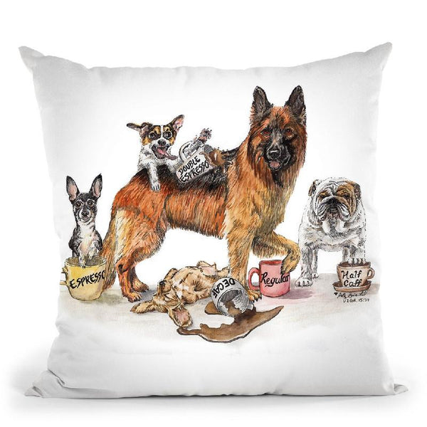 Coffee Dogs Throw Pillow By Holly Simental