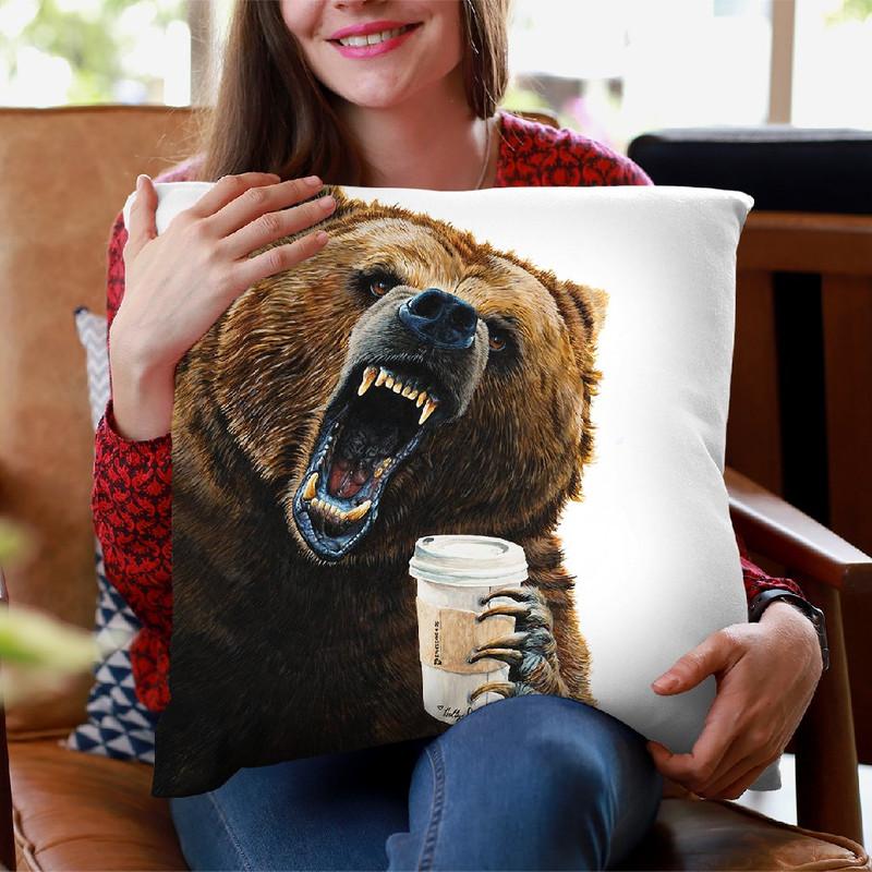 Grizzly Mornings Throw Pillow By Holly Simental