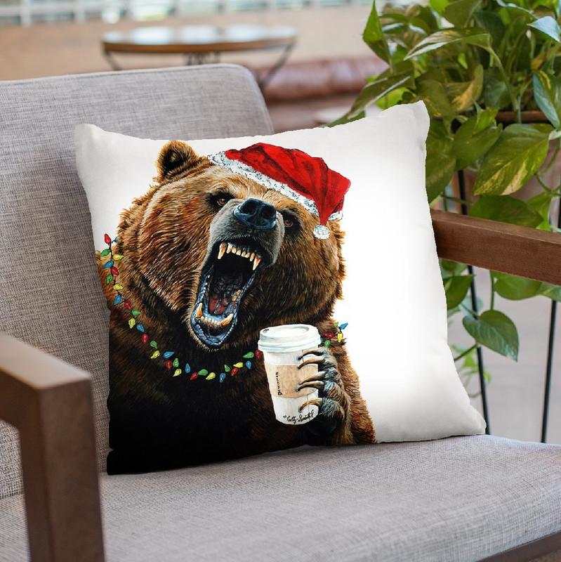 Grizzly Mornings Christmas Throw Pillow By Holly Simental