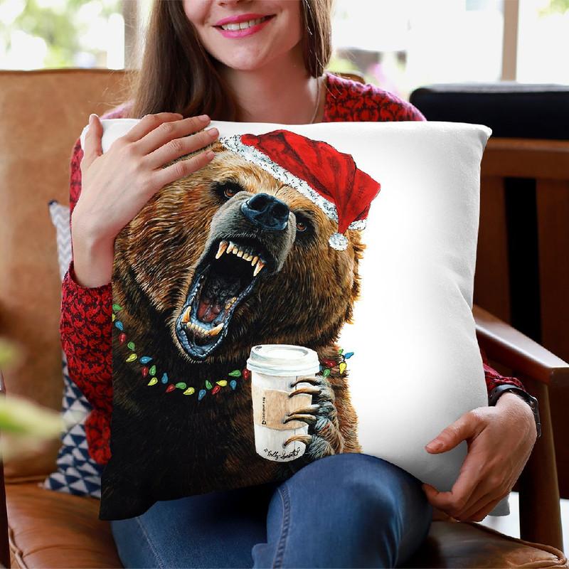 Grizzly Mornings Christmas Throw Pillow By Holly Simental