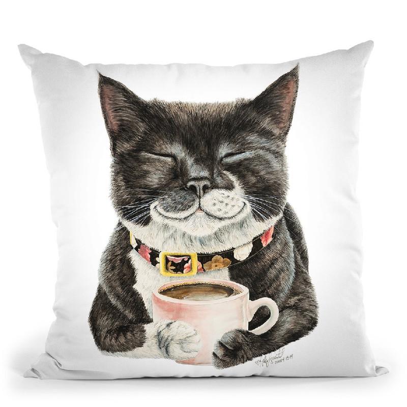 Purrfect Morning Throw Pillow By Holly Simental