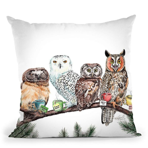 Tea Owls Throw Pillow By Holly Simental
