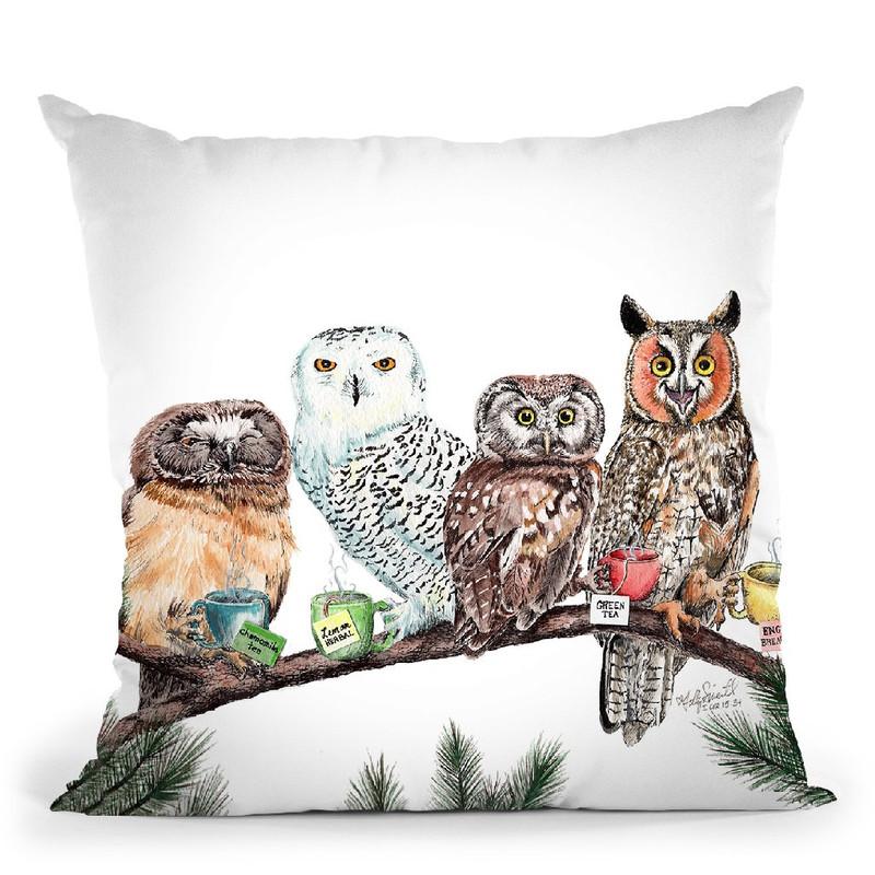 Tea Owls Throw Pillow By Holly Simental