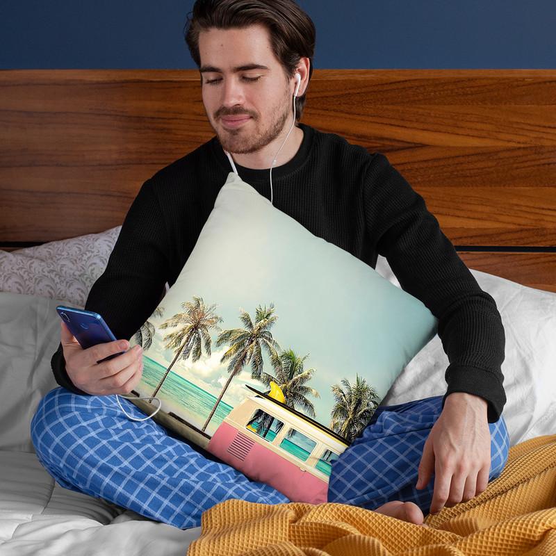 Surf Bus Pink Throw Pillow By Image Conscious - by all about vibe
