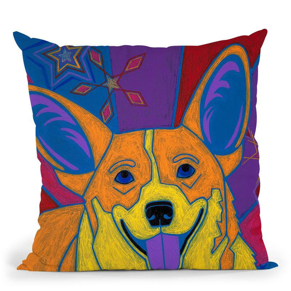 Joyful Corgi Throw Pillow By Image Conscious - by all about vibe