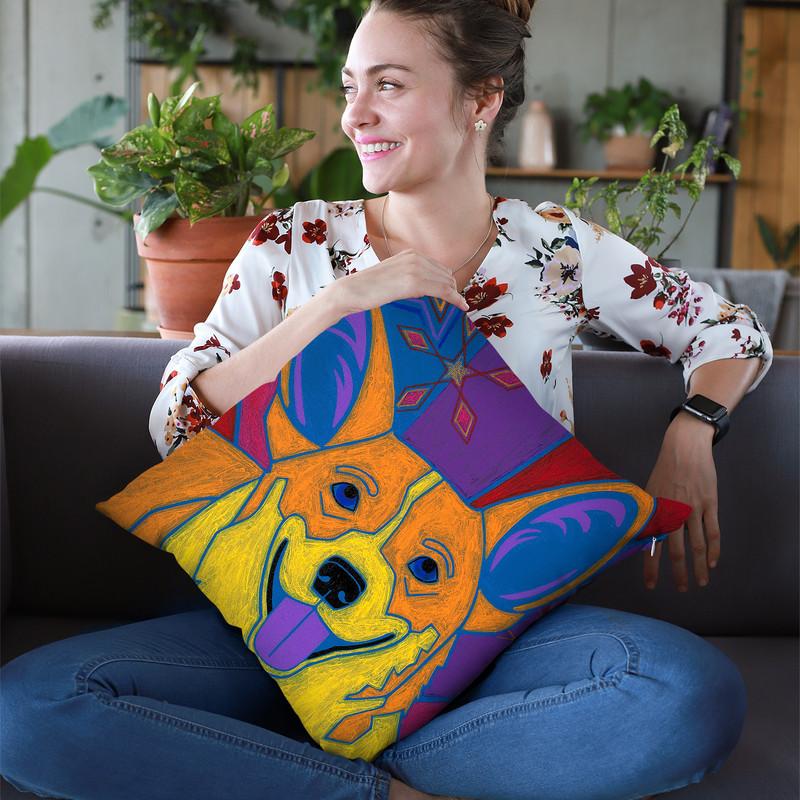 Joyful Corgi Throw Pillow By Image Conscious - by all about vibe