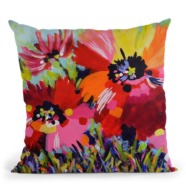 Big Red Poppies Throw Pillow By Image Conscious - by all about vibe