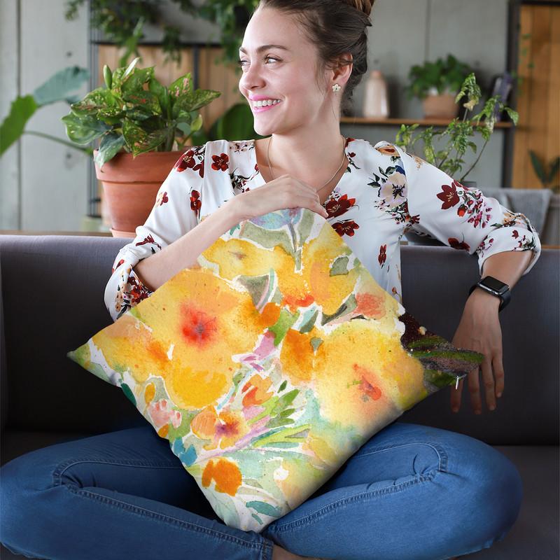 Yellow Bouquet Throw Pillow By Image Conscious - by all about vibe