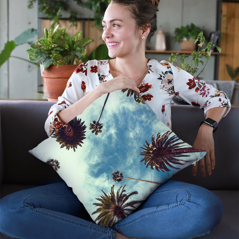 Palm Sky 2 Throw Pillow By Image Conscious - by all about vibe
