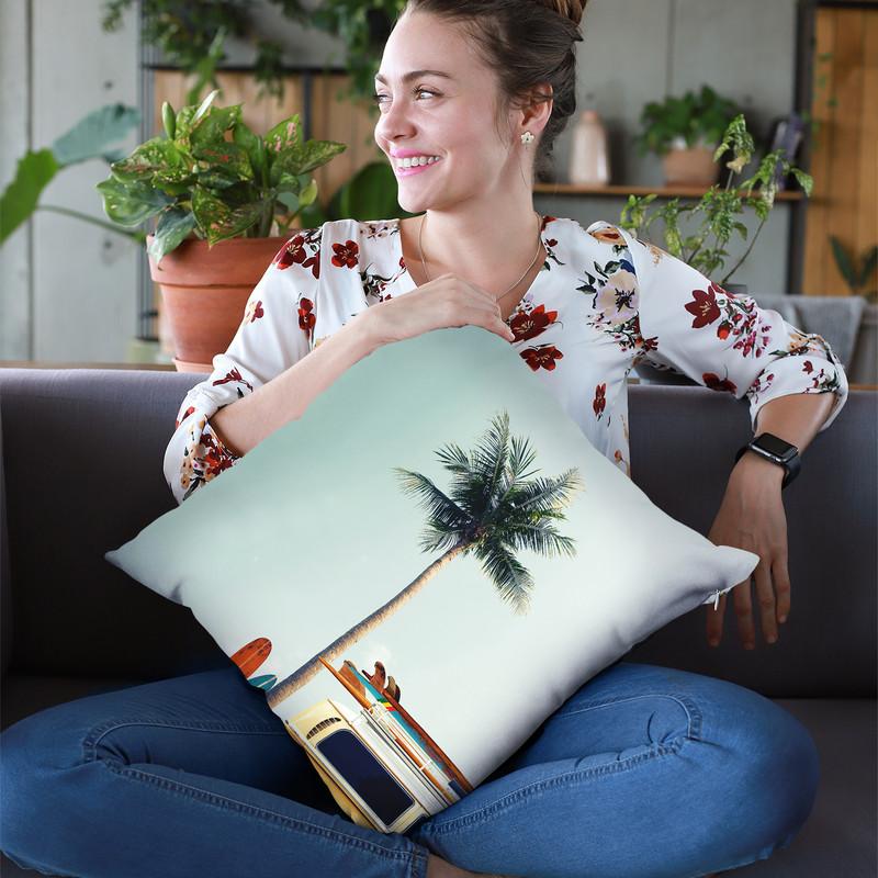 Surf Bus Yellow Throw Pillow By Image Conscious - by all about vibe
