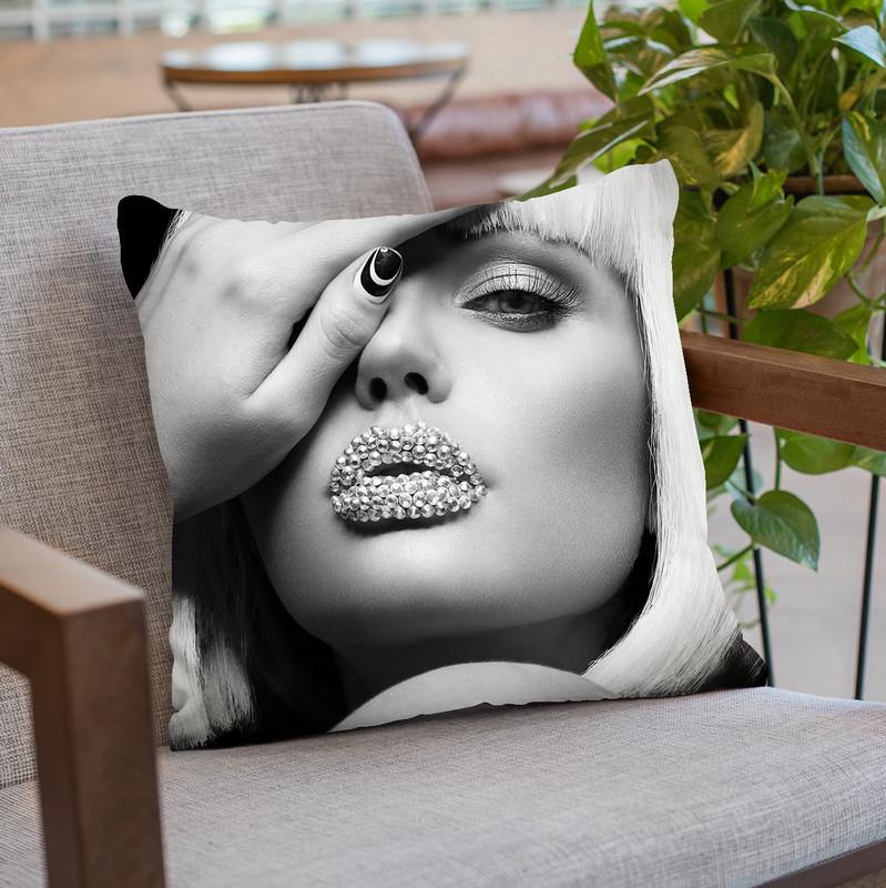 Diamond Lips Bw Throw Pillow By Image Conscious - by all about vibe