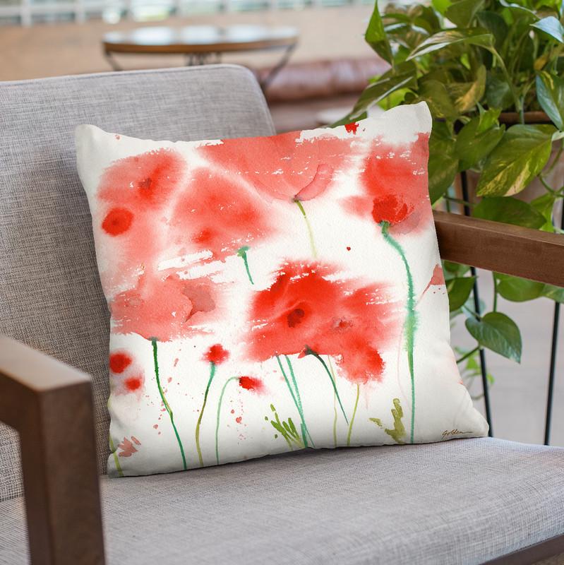 Red Poppy Field Throw Pillow By Image Conscious - by all about vibe
