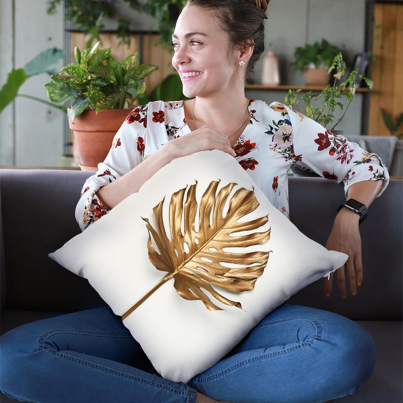 Monstrea Gold Leaf Throw Pillow By Image Conscious - by all about vibe