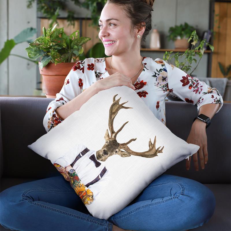 Deer Man Throw Pillow By Image Conscious - by all about vibe