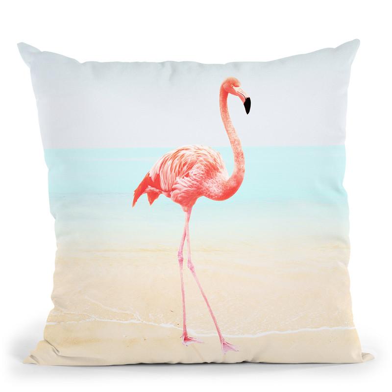 Flamingo On The Beach Ii Throw Pillow By Image Conscious - by all about vibe