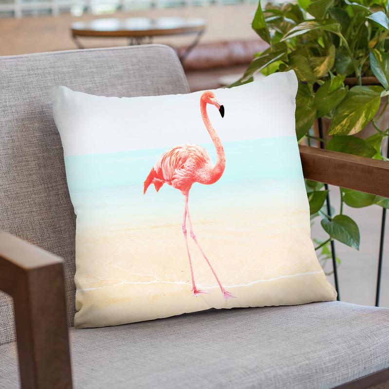 Flamingo On The Beach Ii Throw Pillow By Image Conscious - by all about vibe