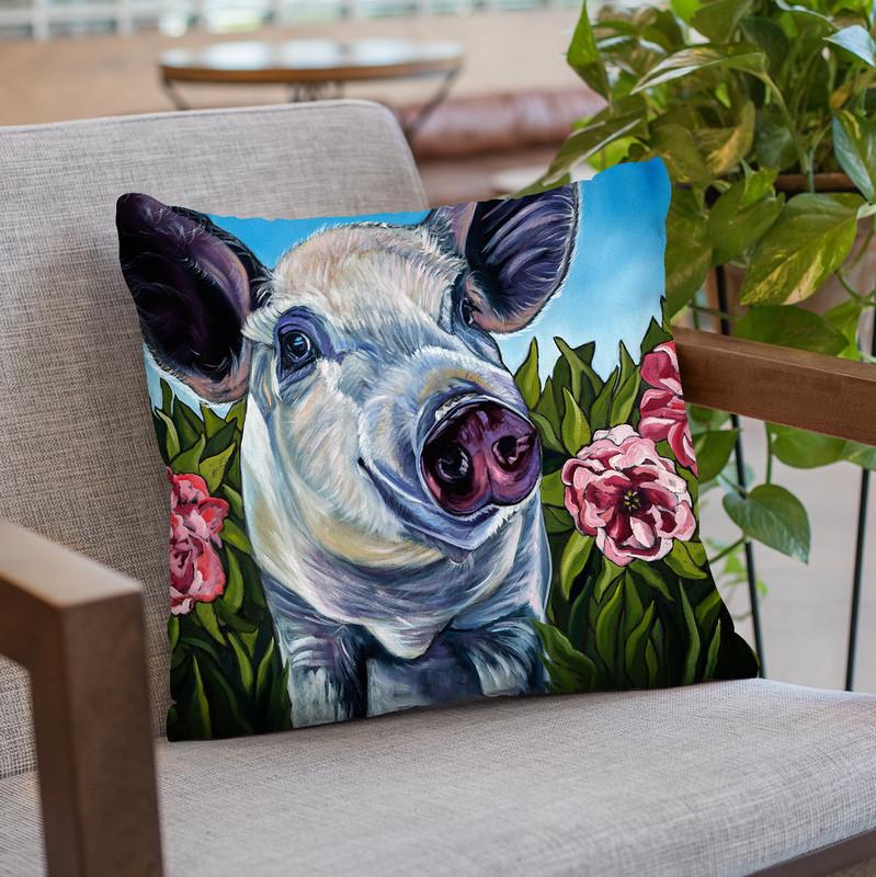 Pigs And Peonies Throw Pillow By Image Conscious - by all about vibe