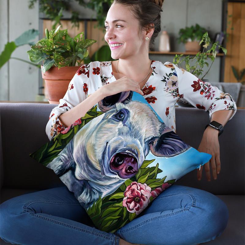 Pigs And Peonies Throw Pillow By Image Conscious - by all about vibe