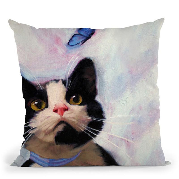Cat And Butterfly Throw Pillow By Image Conscious - by all about vibe