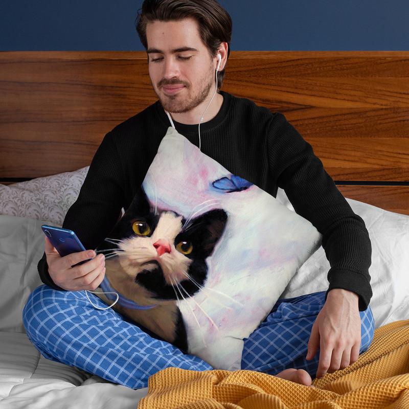 Cat And Butterfly Throw Pillow By Image Conscious - by all about vibe